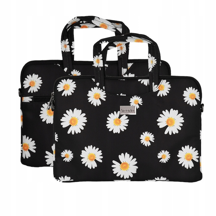 Geanta laptop Wonder, 13-14 inch, neagra, dimensiuni 34x23cm, super usoara, cu curea reglabila