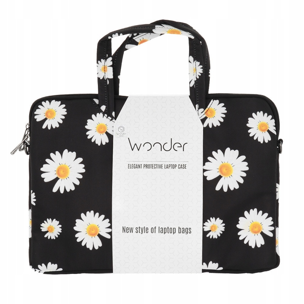 Geanta laptop Wonder, 13-14 inch, neagra, dimensiuni 34x23cm, super usoara, cu curea reglabila