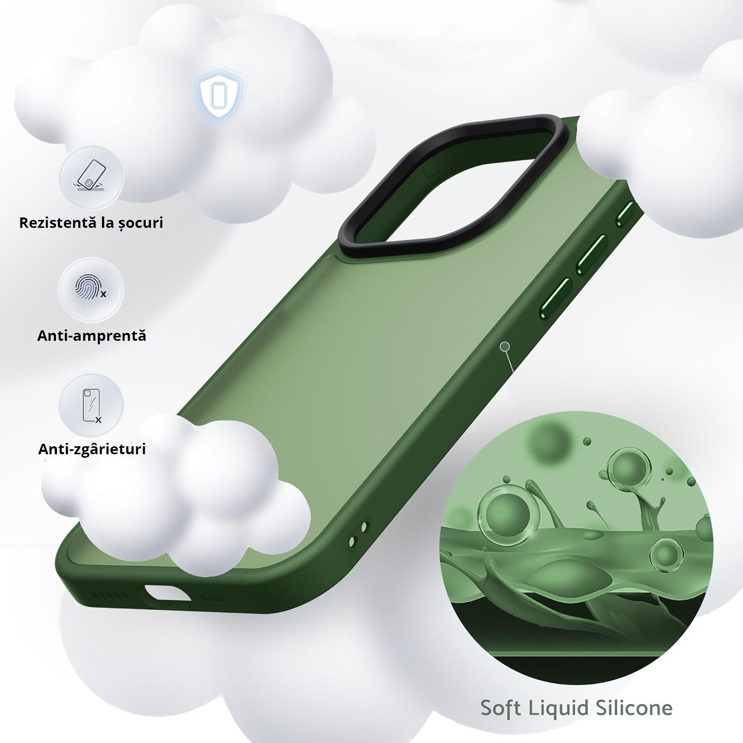 Husa pentru iPhone 15 PRO, MobileSmart, Hybrid ultra slim, carcasa spate Antisoc, Verde