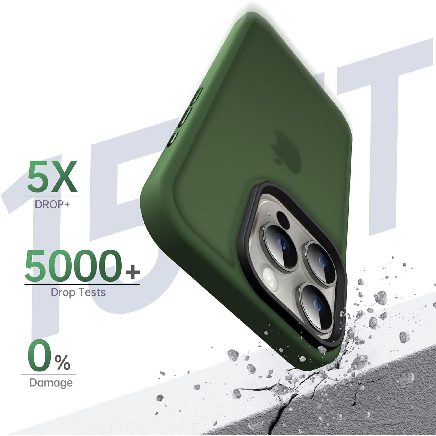 Husa pentru iPhone 15 PRO, MobileSmart, Hybrid ultra slim, carcasa spate Antisoc, Verde