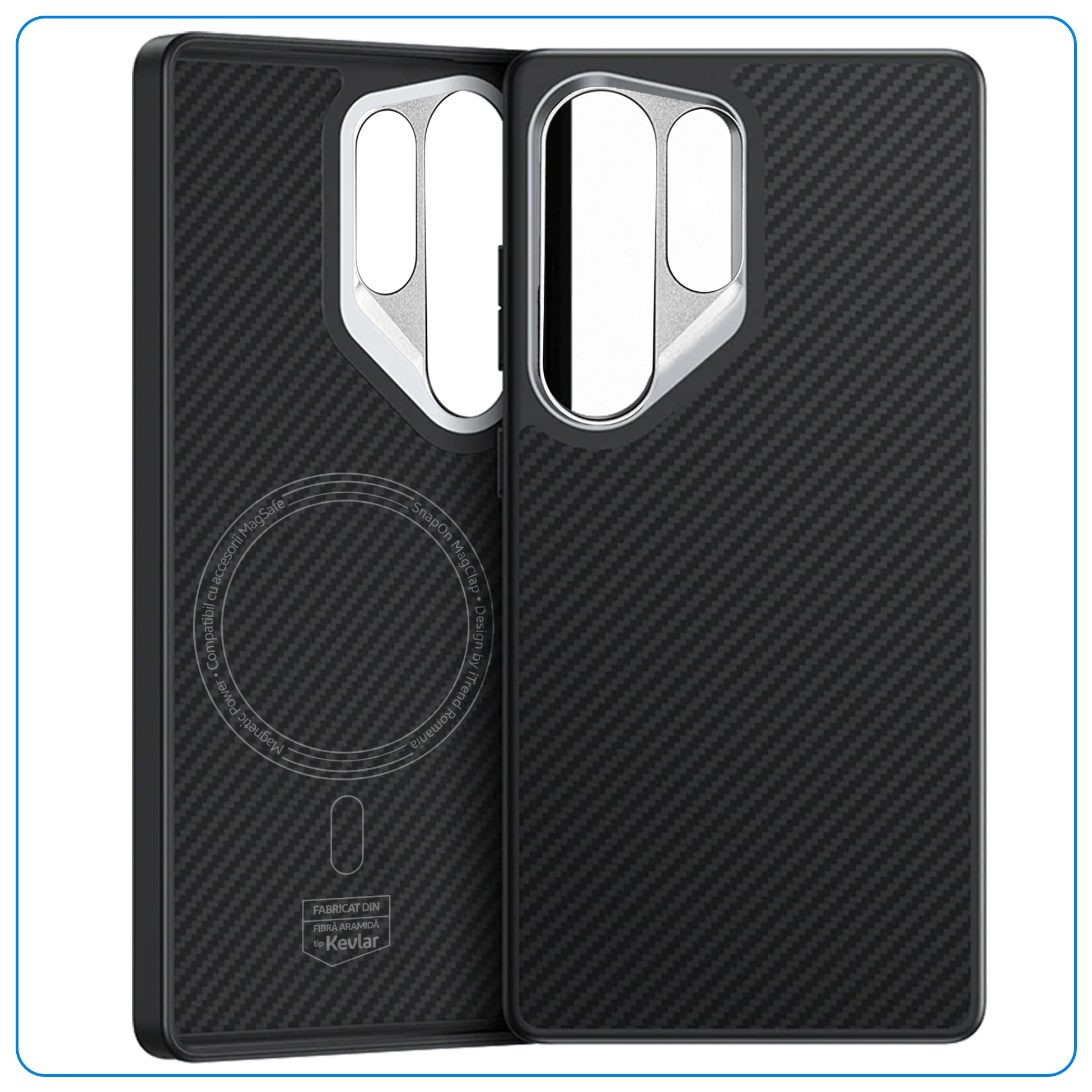 Husa Armor pentru Samsung S25 Ultra, cu incarcare Wireless, din Fibra de Aramida, tip Kevlar - Carbon, material mat, anti-amprente, 600D, SnapOn Clip, Gekko™, Neagra