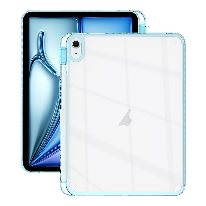 Husa tableta compatibila cu iPad Air 13 / Pro 12.9, plastic Hybrid TPU, Slot pentru pix, Albastru deschis