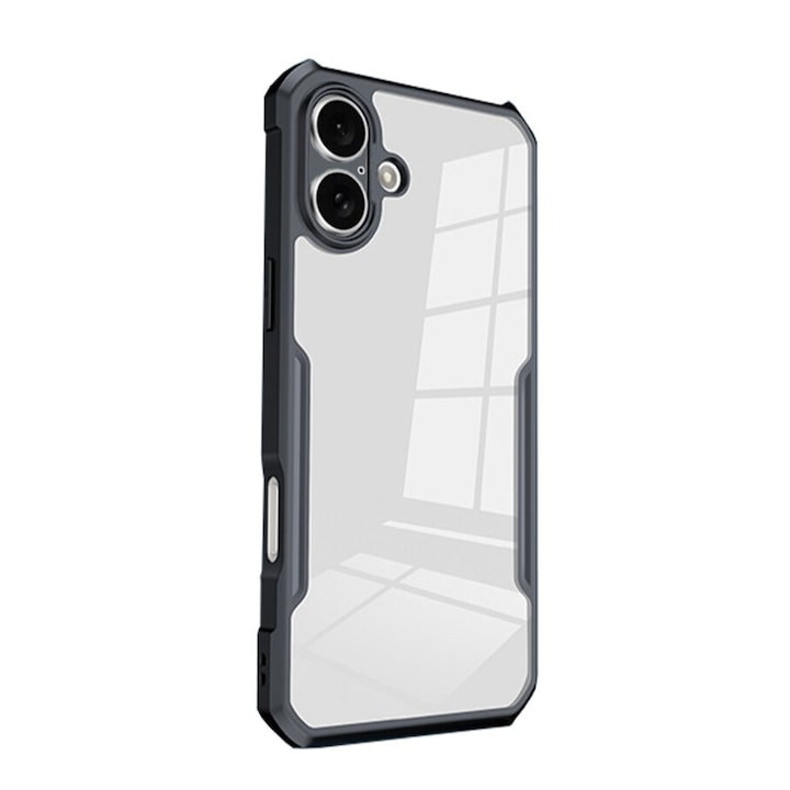 Husa telefon, pentru iPhone 16 Plus 5G Bumper ultra subtire usor, moale TPU, acrilic transparent capac spate， Clear Black