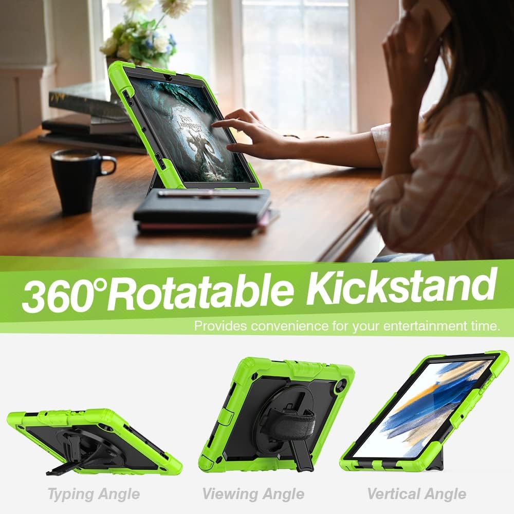 Pachet 360 pentru Samsung Galaxy Tab A8 (X200/X205/X207) 10.5" 2022 – cu folie inclusa, curea de umar si suport rotativ, Negru + Verde