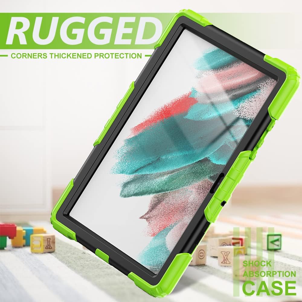 Pachet 360 pentru Samsung Galaxy Tab A8 (X200/X205/X207) 10.5" 2022 – cu folie inclusa, curea de umar si suport rotativ, Negru + Verde