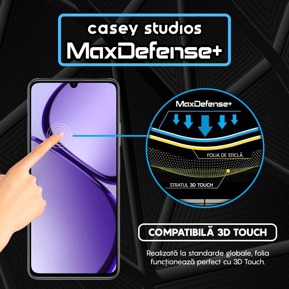 Folie Sticla CASEY STUDIOS™ compatibila cu Realme Narzo N63, Full Cover 3D, Full Glue, Duritate Militara, Ultra HD, Anti Zgarieturi, Anti Amprente, Anti Socuri, Margini Negre
