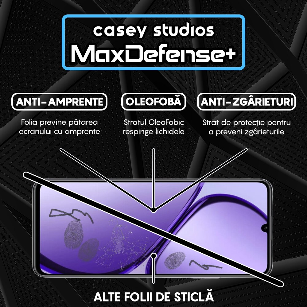Folie Sticla CASEY STUDIOS™ compatibila cu Realme Narzo N63, Full Cover 3D, Full Glue, Duritate Militara, Ultra HD, Anti Zgarieturi, Anti Amprente, Anti Socuri, Margini Negre