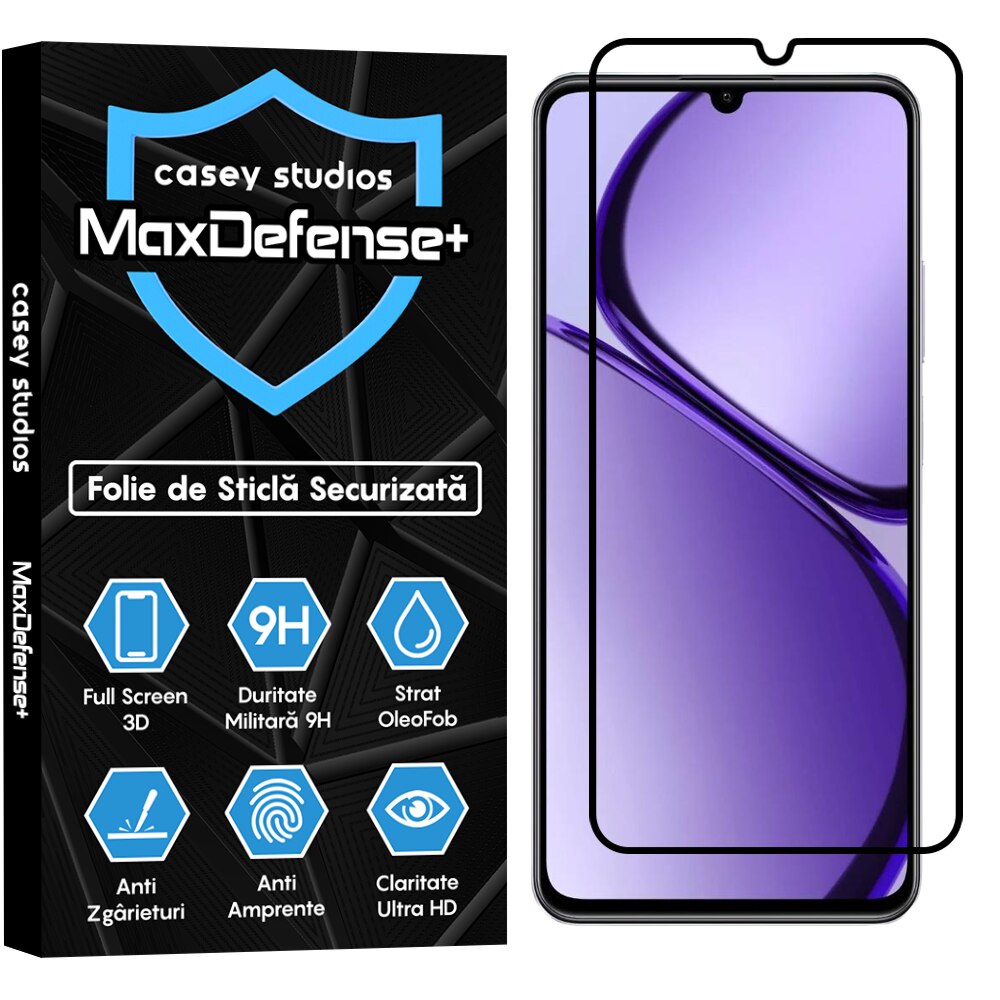 Folie Sticla CASEY STUDIOS™ compatibila cu Realme Narzo N63, Full Cover 3D, Full Glue, Duritate Militara, Ultra HD, Anti Zgarieturi, Anti Amprente, Anti Socuri, Margini Negre