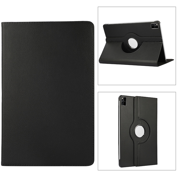 Husa tableta pentru Huawei MatePad SE 11, piele texturata litchi, design rotativ 360 grade, culoare neagra