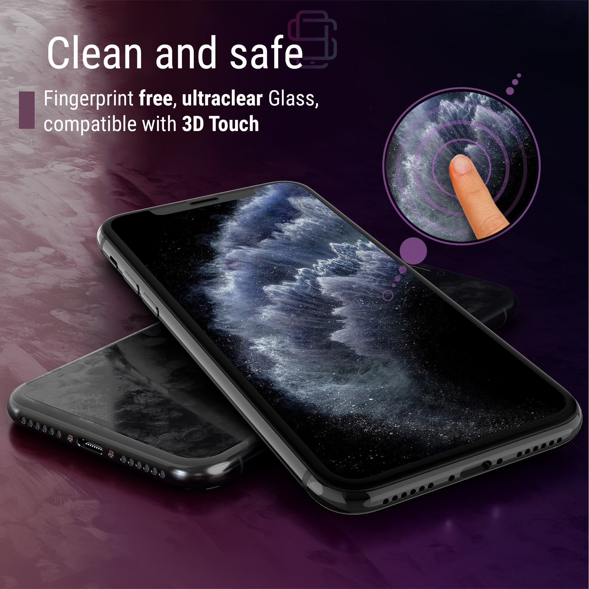 Set 2 Folii sticla pentru iPhone 11 Pro, Full Cover 3D, DefenSlim, instalare usoara si rapida cu dispozitiv de potrivire automata in 30 sec cu Easy Install Kit patentat, protectie telefon
