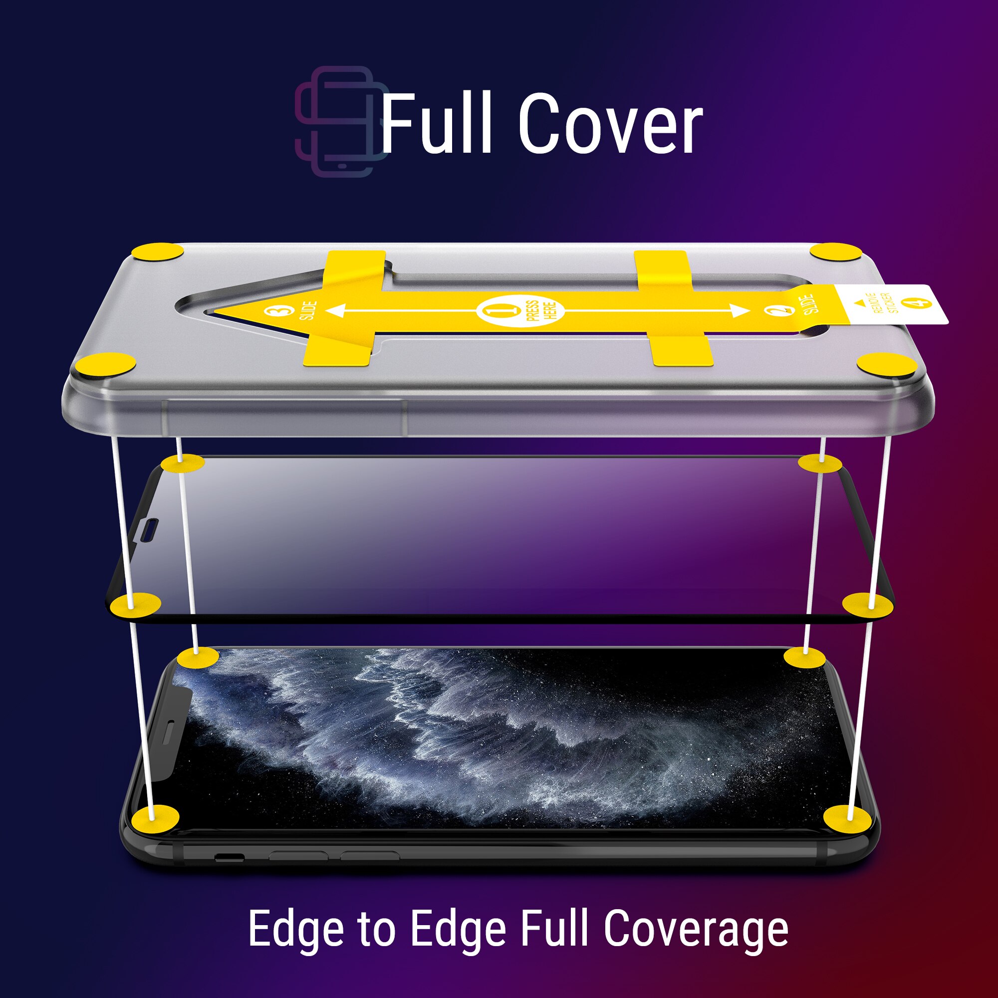 Set 2 Folii sticla pentru iPhone 11 Pro, Full Cover 3D, DefenSlim, instalare usoara si rapida cu dispozitiv de potrivire automata in 30 sec cu Easy Install Kit patentat, protectie telefon