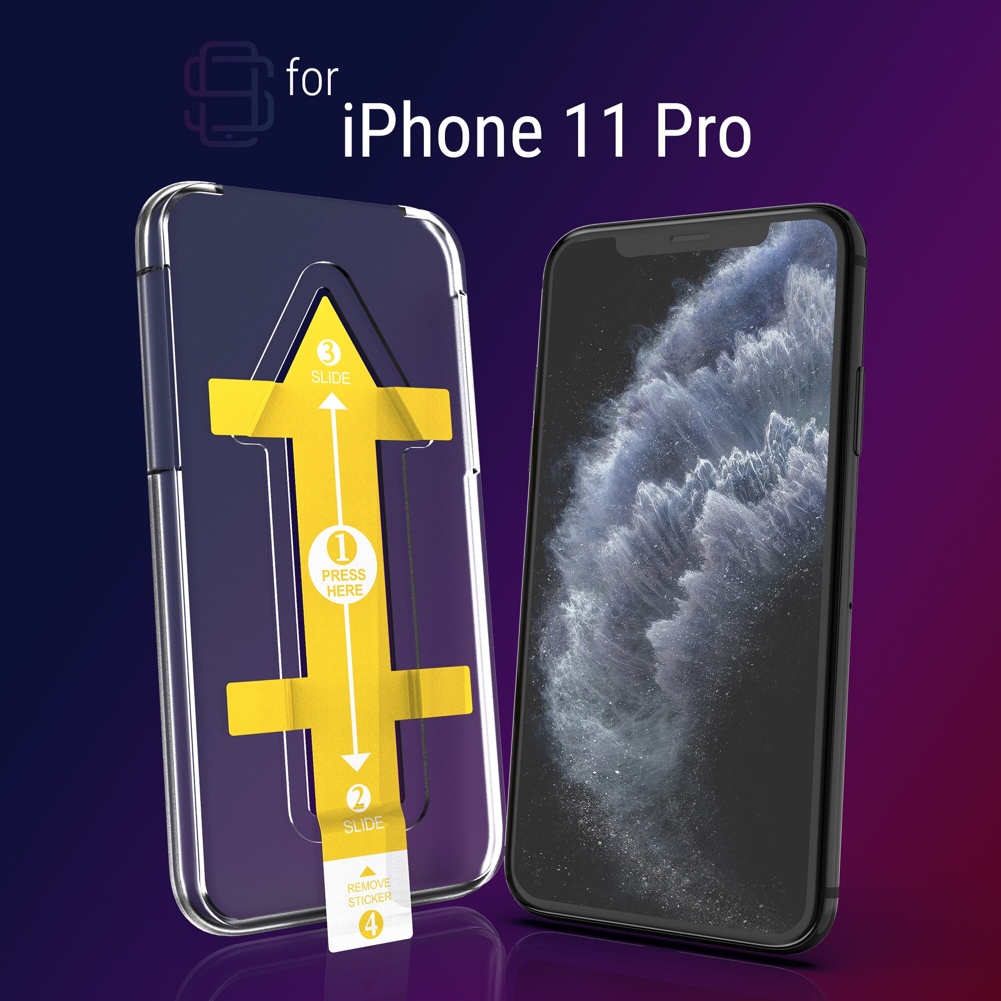 Set 2 Folii sticla pentru iPhone 11 Pro, Full Cover 3D, DefenSlim, instalare usoara si rapida cu dispozitiv de potrivire automata in 30 sec cu Easy Install Kit patentat, protectie telefon