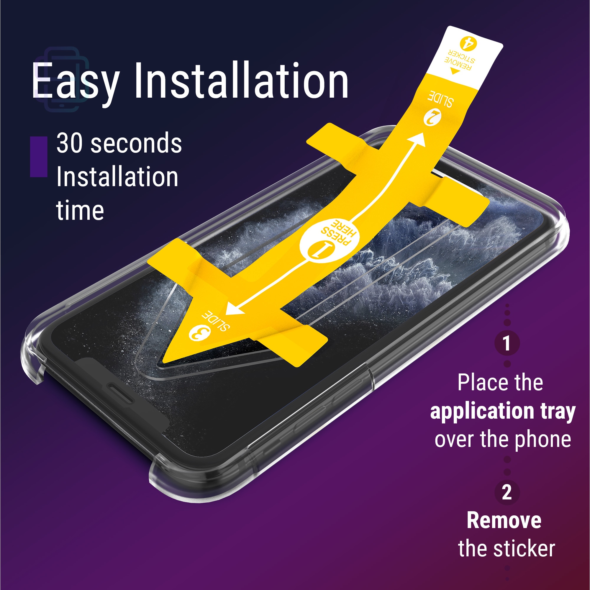 Set 2 Folii sticla pentru iPhone 11 Pro, Full Cover 3D, DefenSlim, instalare usoara si rapida cu dispozitiv de potrivire automata in 30 sec cu Easy Install Kit patentat, protectie telefon