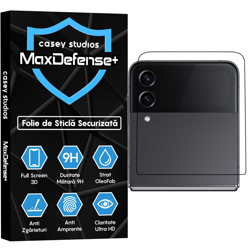 Folie Sticla CASEY STUDIOS™ compatibila cu Samsung Galaxy Z Flip4, Full Cover 3D, Full Glue, Duritate Militara, Ultra HD, Anti Zgarieturi, Anti Amprente, Anti Socuri, Margini Negre