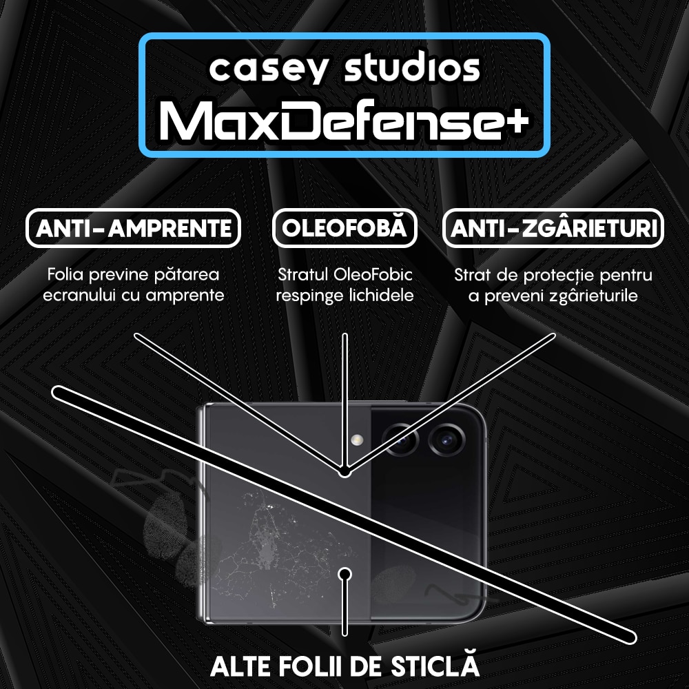 Folie Sticla CASEY STUDIOS™ compatibila cu Samsung Galaxy Z Flip4, Full Cover 3D, Full Glue, Duritate Militara, Ultra HD, Anti Zgarieturi, Anti Amprente, Anti Socuri, Margini Negre