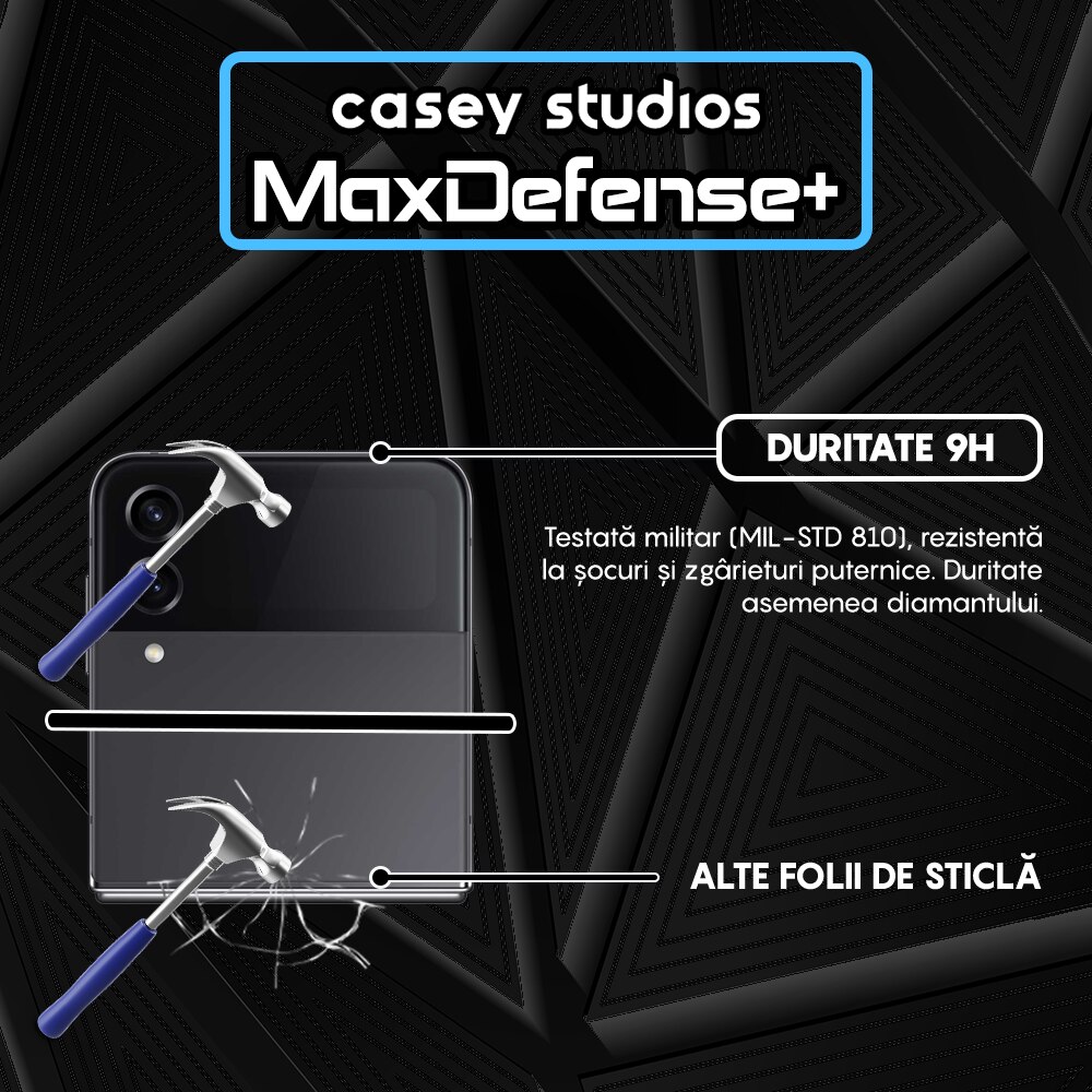 Folie Sticla CASEY STUDIOS™ compatibila cu Samsung Galaxy Z Flip4, Full Cover 3D, Full Glue, Duritate Militara, Ultra HD, Anti Zgarieturi, Anti Amprente, Anti Socuri, Margini Negre
