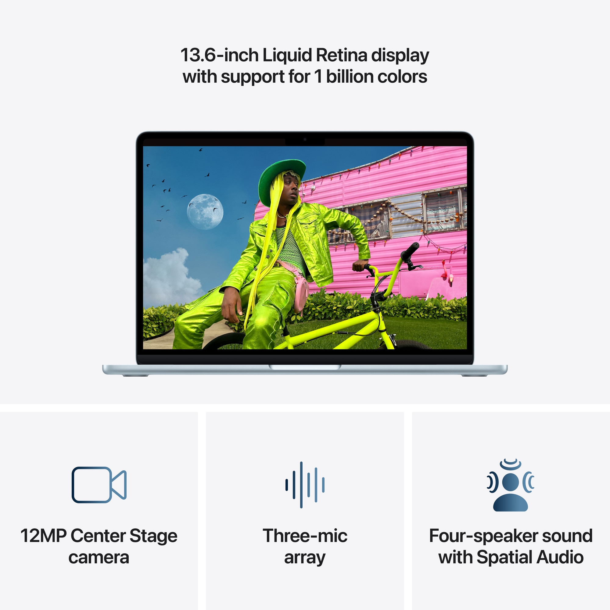 Laptop Apple MacBook Air 13, Procesor Apple M5 chip 10-core CPU, 10-core GPU, 13.6" WQXGA, 32GB, 512GB, layout INT, Mac OS Albastru deschis