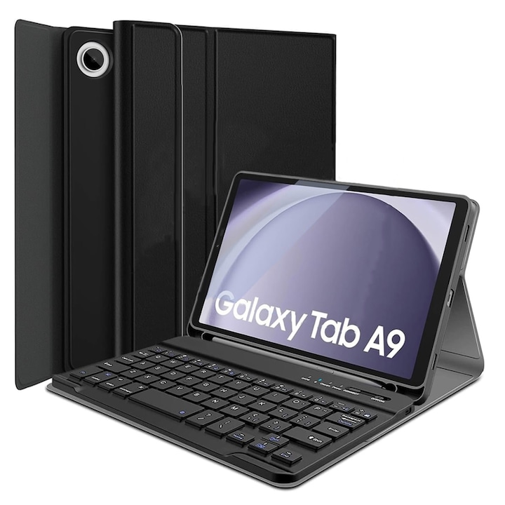 Husa keyboard pentru Samsung Galaxy Tab A9 8.7" 2023, negru, cu suport și conexiune Bluetooth