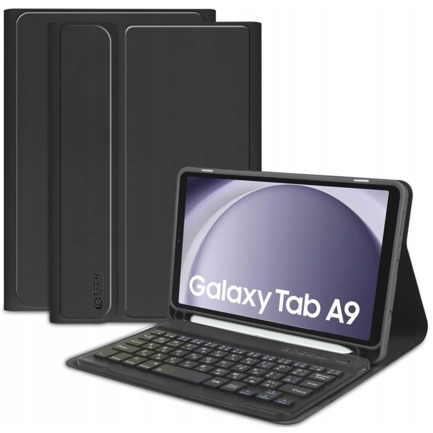 Husa keyboard pentru Samsung Galaxy Tab A9 8.7" 2023, negru, cu suport și conexiune Bluetooth