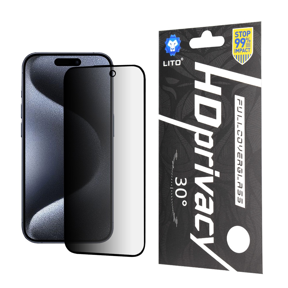 Folie de protectie Ecran Privacy Lito HD Pro pentru Apple iPhone 15 Pro, Sticla Securizata, Full Glue