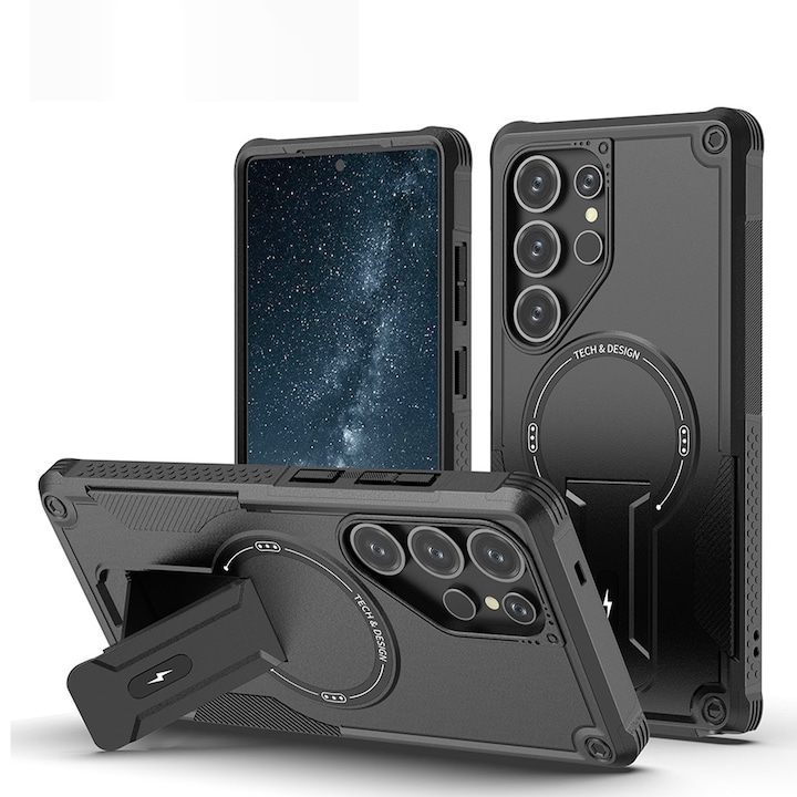 Husa telefon, TREXORA, pentru Samsung S25 Ultra, suport wireless, protectie completa, negru