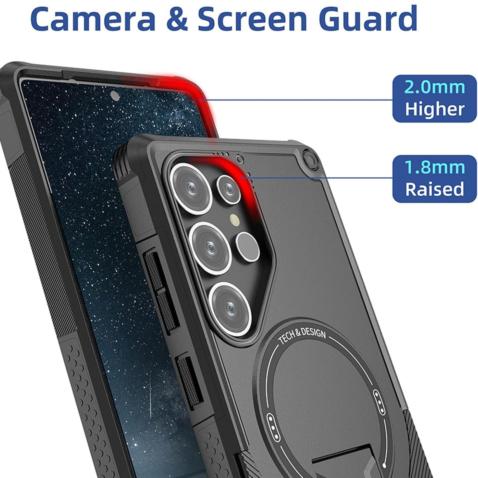 Husa telefon, TREXORA, pentru Samsung S25 Ultra, suport wireless, protectie completa, negru