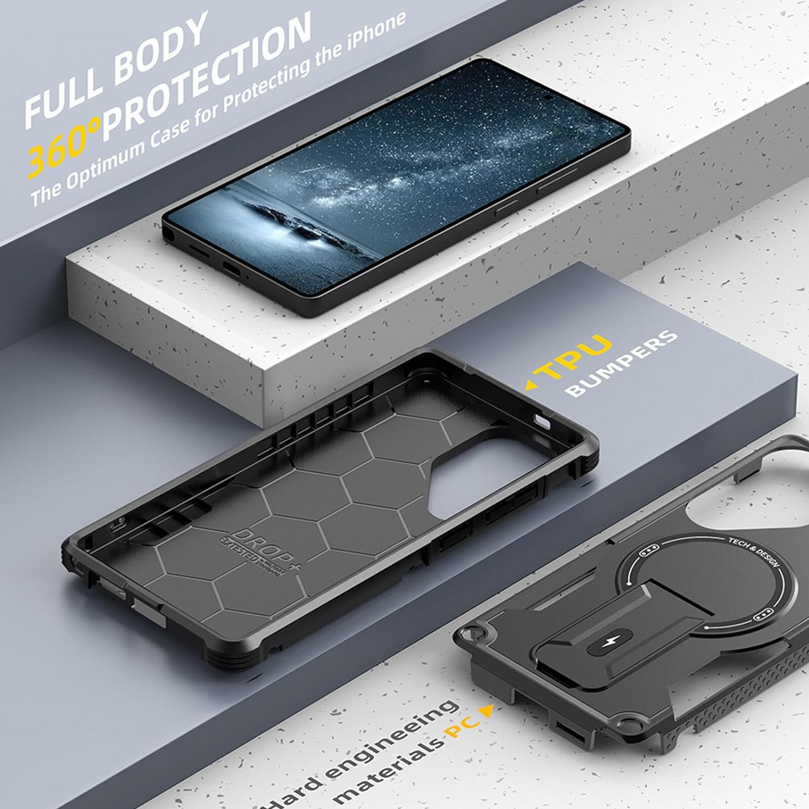 Husa telefon, TREXORA, pentru Samsung S25 Ultra, suport wireless, protectie completa, negru