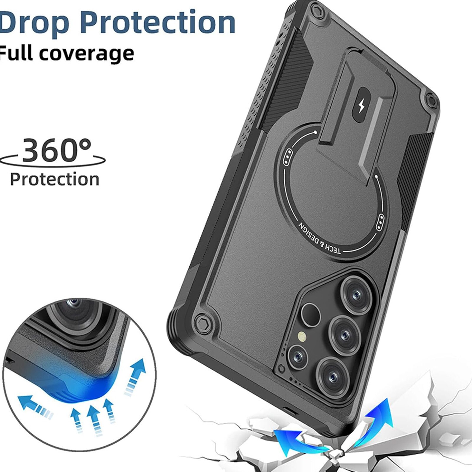 Husa telefon, TREXORA, pentru Samsung S25 Ultra, suport wireless, protectie completa, negru