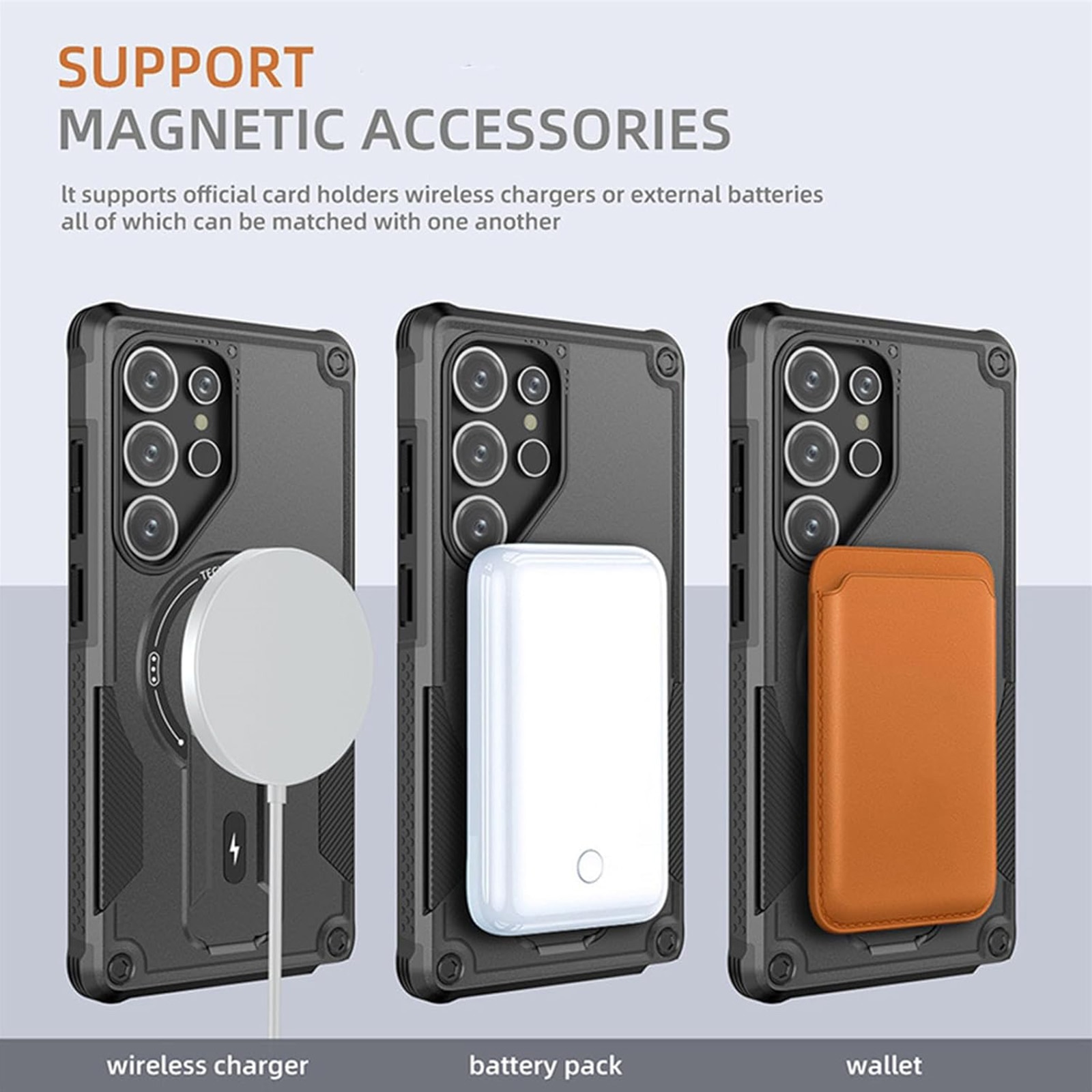 Husa telefon, TREXORA, pentru Samsung S25 Ultra, suport wireless, protectie completa, negru