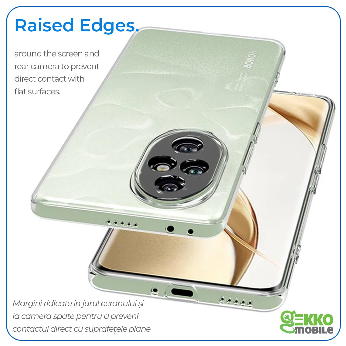 Husa protectie pentru Honor 200 Pro, din silicon gel, Slim, Ultra Clear, margini ridicate, decupaje protectie camere, 2MGekko, Transparenta