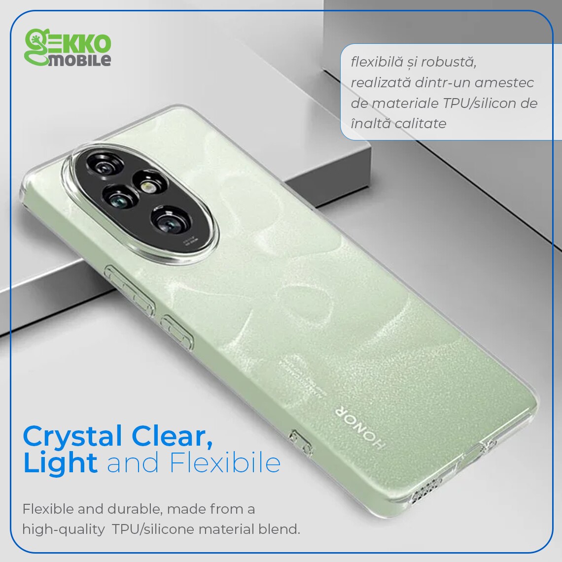Husa protectie pentru Honor 200 Pro, din silicon gel, Slim, Ultra Clear, margini ridicate, decupaje protectie camere, 2MGekko, Transparenta