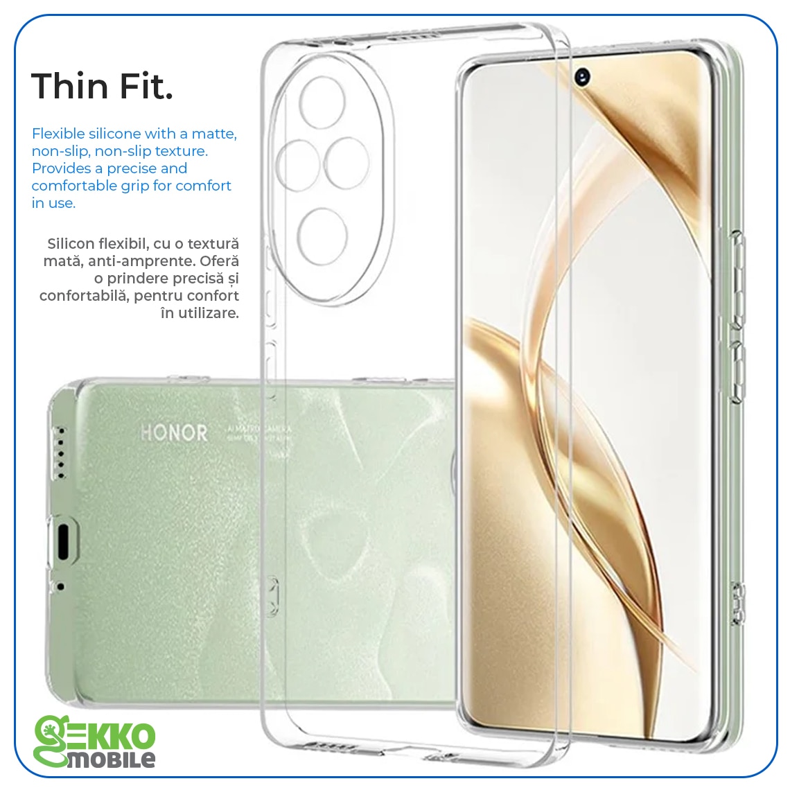 Husa protectie pentru Honor 200 Pro, din silicon gel, Slim, Ultra Clear, margini ridicate, decupaje protectie camere, 2MGekko, Transparenta