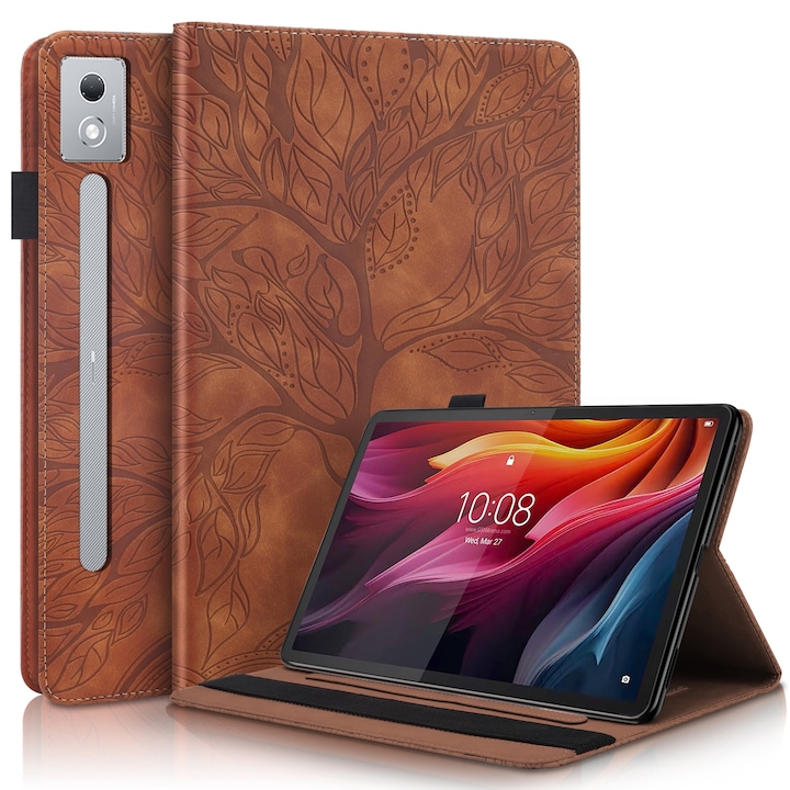 Husa tableta pentru Lenovo Tab P12 / Xiaoxin Pad Pro 12.7, serie Life Tree, design orizontal din piele, culoare maro