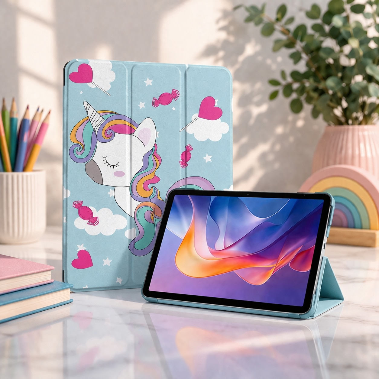 Husa tableta StandPro pentru Lenovo Tab M11, Protectie 360°, Carcasa Rigida, Piele ECO, Anti-soc si Anti-zgarieturi, Unicorn
