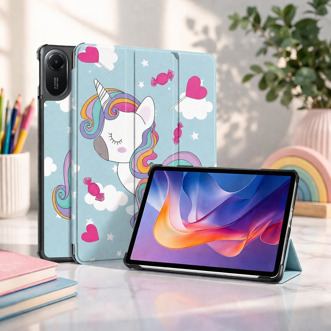 Husa tableta StandPro pentru Lenovo Tab M11, Protectie 360°, Carcasa Rigida, Piele ECO, Anti-soc si Anti-zgarieturi, Unicorn