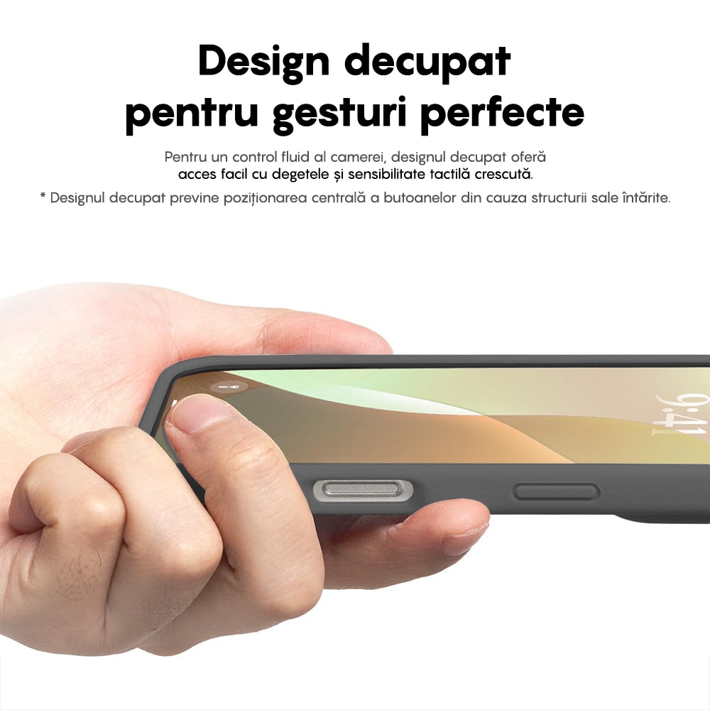 Husa CASEY STUDIOS™ compatibila cu iPhone 16 Plus, Soft Silicone Premium, Microfibra in Interior, Dark Grey, de Protectie, Ultra Slim, pentru Incarcare Wireless, Margini Ridicate de Protectia Ecranului si a Camerelor