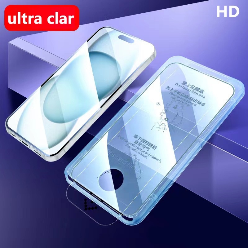 Folii de protectie telefoane, Protector de ecran HD, Sticla securizata, Anti-amprenta, 9H+, Pentru iPhone 16, Ultra-clear, Vine cu un dispozitiv simplu de instalare pentru o pozitionare precisa