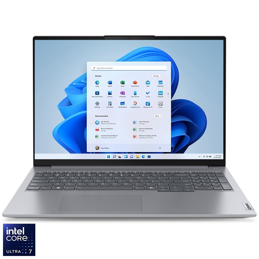 Laptop Lenovo ThinkBook 16 G7 IML cu procesor Intel® Core™ Ultra 7 155H pana la 4.8GHz, 16" WUXGA, IPS, 16GB RAM DDR5, 512GB SSD, Intel® Arc™ Graphics, Windows® 11 Pro, Arctic Grey, 3Y Courier/Carry-in upgrade