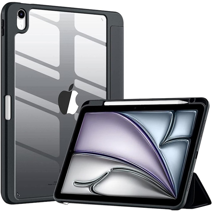 Etui Hard Crystal pentru iPad Air 11 Gen. 6, negru, cu functie de suport, protectie 360