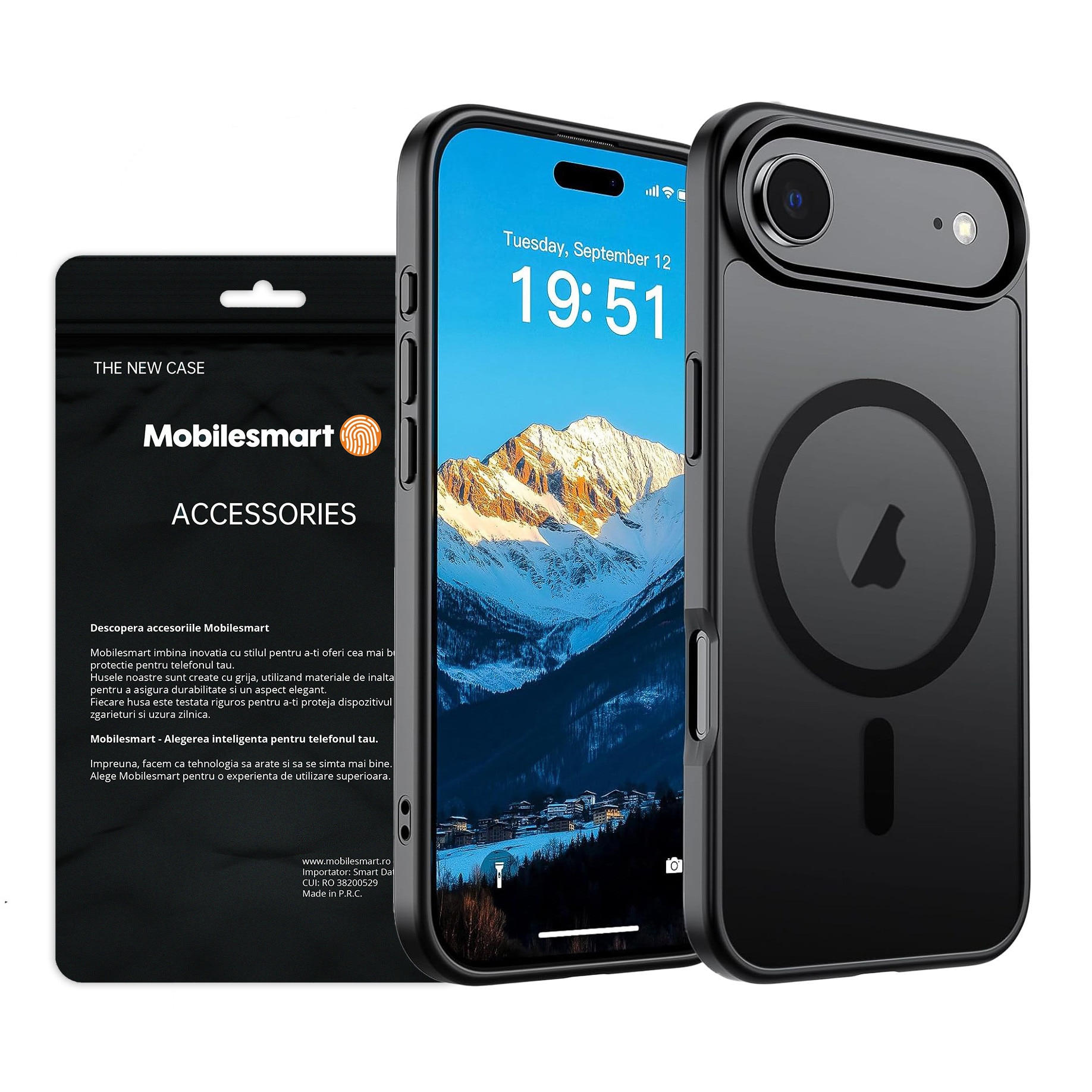 Husa pentru iPhone AIR, MobileSmart, MagSafe, Spate Mat Semitransparent, Protectie Camera, Antisoc, Negru