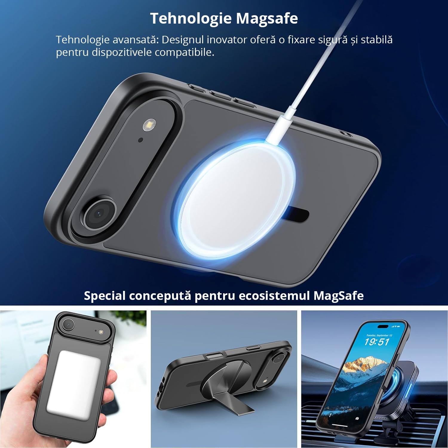 Husa pentru iPhone AIR, MobileSmart, MagSafe, Spate Mat Semitransparent, Protectie Camera, Antisoc, Negru