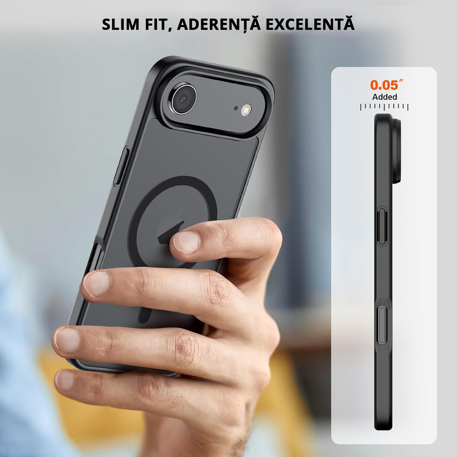 Husa pentru iPhone AIR, MobileSmart, MagSafe, Spate Mat Semitransparent, Protectie Camera, Antisoc, Negru