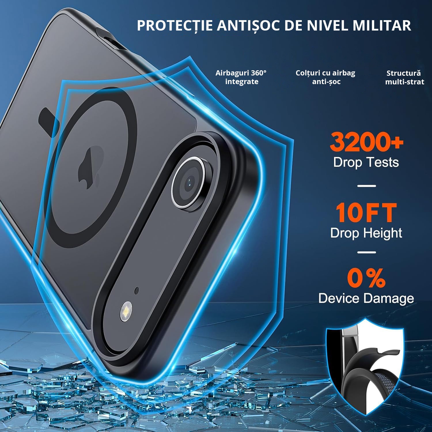 Husa pentru iPhone AIR, MobileSmart, MagSafe, Spate Mat Semitransparent, Protectie Camera, Antisoc, Negru