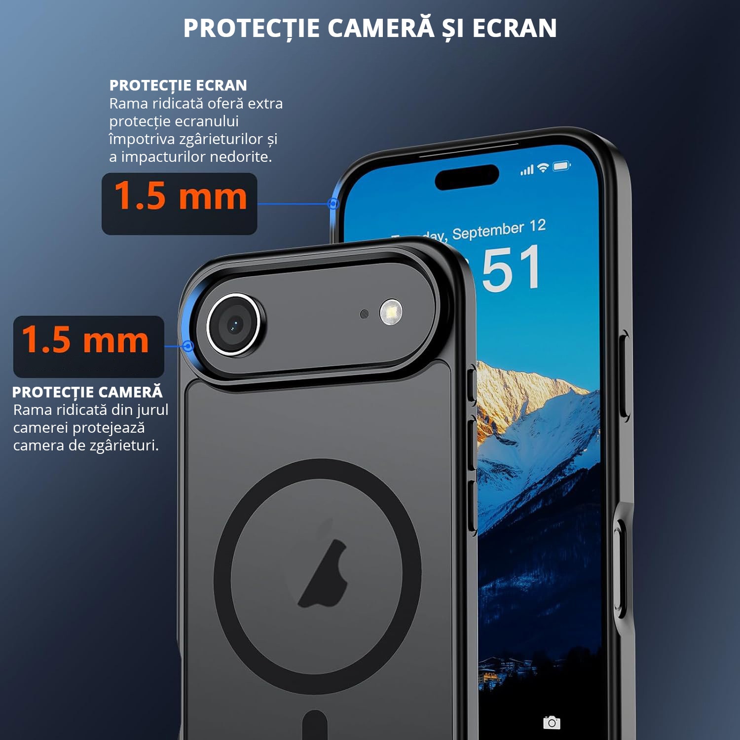 Husa pentru iPhone AIR, MobileSmart, MagSafe, Spate Mat Semitransparent, Protectie Camera, Antisoc, Negru