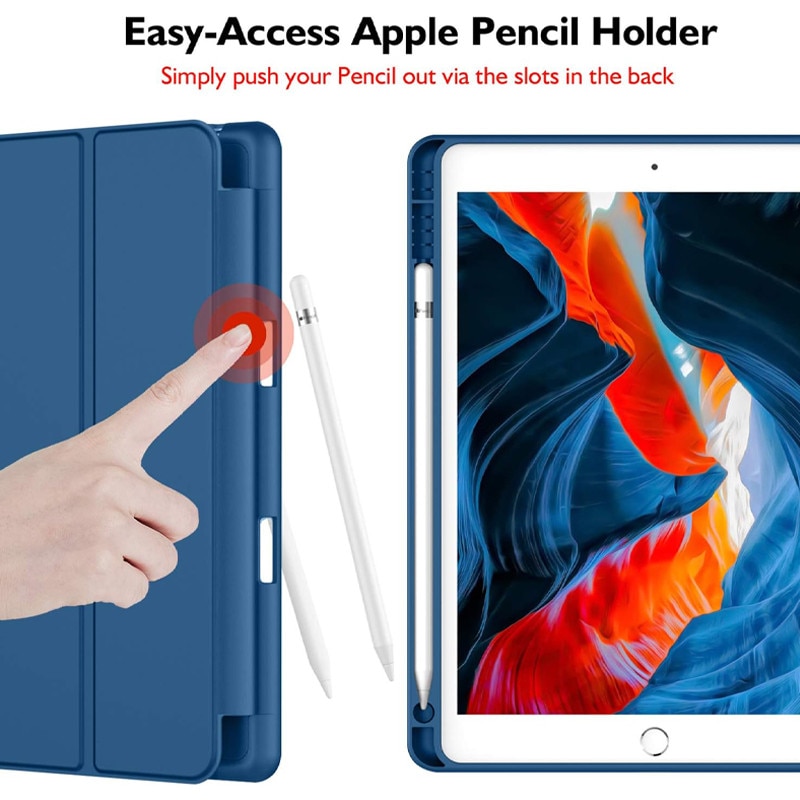 Husa tip Carte cu Suport Pix pentru Apple iPad 10.2 inch 7/8/9, 2019/2020/2021, Protectie completa, Pliabila, Bleumarin