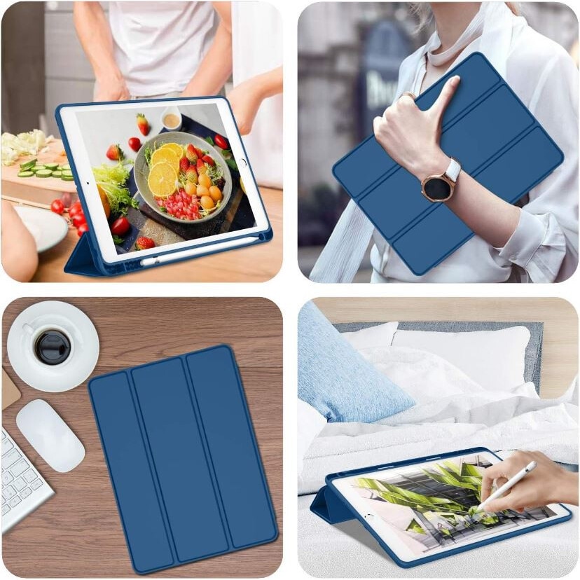 Husa tip Carte cu Suport Pix pentru Apple iPad 10.2 inch 7/8/9, 2019/2020/2021, Protectie completa, Pliabila, Bleumarin