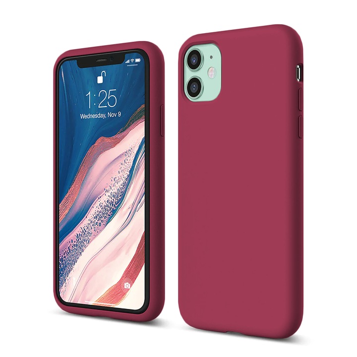 Husa CASEY STUDIOS™ pentru Apple iPhone 11, Soft Silicone Premium, Microfibra in Interior, Burgundy, de Protectie, Ultra Slim, pentru Incarcare Wireless, Margini Ridicate pentru Protectia Ecranului si a Camerelor