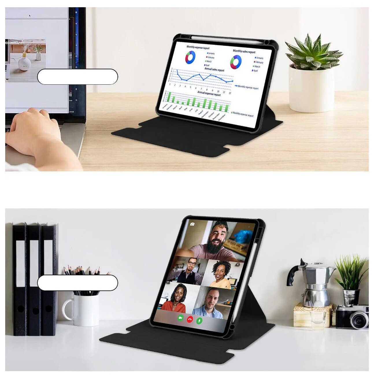 Husa 360° cu Tastatura Bluetooth pentru Apple iPad Air 11" – Albastra, Piele Ecologica, Suport Ajustabil, Acces Complet la Porturi, Baterie Lithium-Ion, Indicator LED, Set 2 Piese