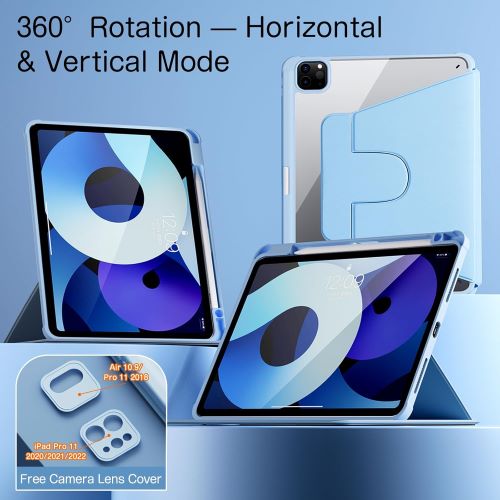 Husa 360 Smart Cover compatibila cu iPad Air 13" 2025/2026, M3/M4, Pencil Slot Rebound, Wake-Sleep, Camera Protection, Bleu