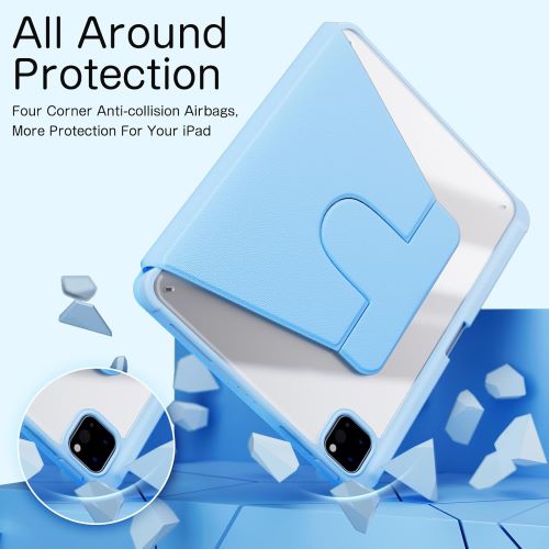 Husa 360 Smart Cover compatibila cu iPad Air 13" 2025/2026, M3/M4, Pencil Slot Rebound, Wake-Sleep, Camera Protection, Bleu